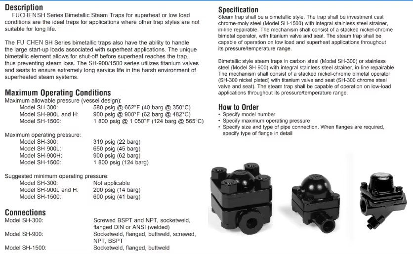 PARAMETERS SH-300 steam trap