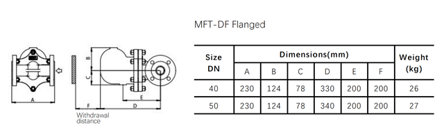 dimensions MFT-DF Floating ball trap