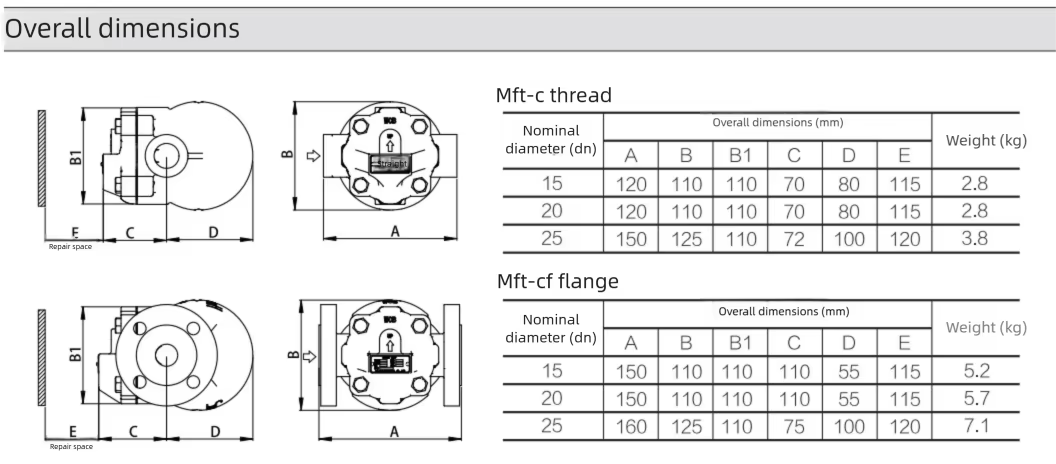 Dimensions MFT-C Floating ball trap