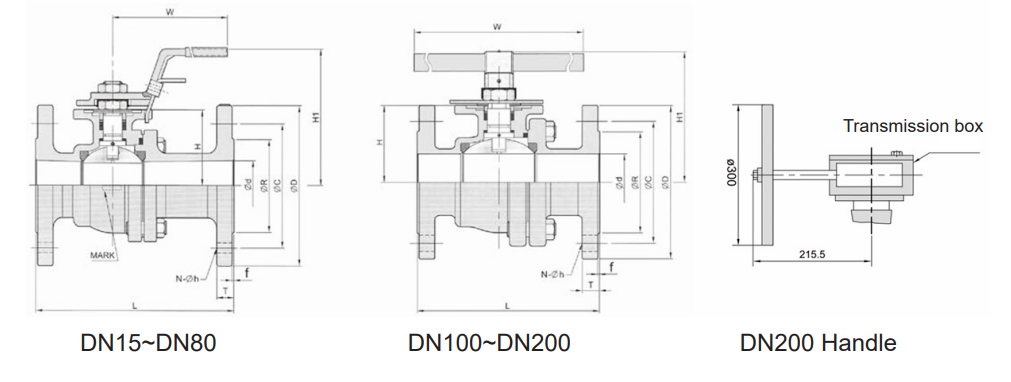 Structural drawing BV-2 pieces ball valve