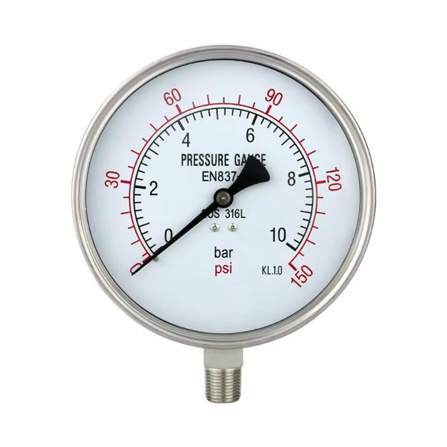Dual Scale Pressure Gauge 0-10 Bar 304/316 Stainless Steel for Steam Systems